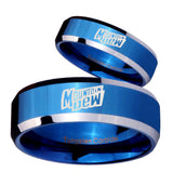 His Hers Mountain Dew Beveled Edges Blue 2 Tone Tungsten Custom Ring for Men Set