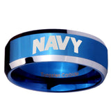 10mm Navy Beveled Edges Blue 2 Tone Tungsten Carbide Mens Engagement Band