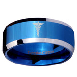10mm Medical Symbol Beveled Edges Blue 2 Tone Tungsten Men's Engagement Ring