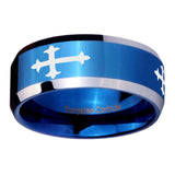 10mm Christian Cross Religious Beveled Edges Blue 2 Tone Tungsten Men's Engagement Ring