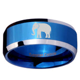 10mm Elephant Beveled Edges Blue 2 Tone Tungsten Men's Engagement Ring