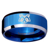 10mm Raccoon Animal Beveled Edges Blue 2 Tone Tungsten Men's Engagement Ring