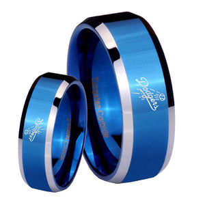 His Hers LA Dogers MLB Baseball Beveled Blue 2 Tone Tungsten Mens Ring Set