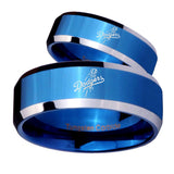 His Hers LA Dogers MLB Baseball Beveled Blue 2 Tone Tungsten Mens Ring Set