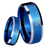 8mm Masonic Shriners Beveled Edges Blue 2 Tone Tungsten Wedding Band Ring