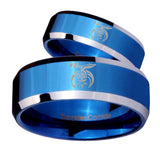 His Hers Masonic Shriners Beveled Blue 2 Tone Tungsten Engraving Ring Set