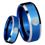 8mm Basketball Beveled Edges Blue 2 Tone Tungsten Carbide Rings for Men