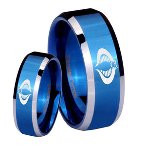 His Hers Cobra Beveled Edges Blue 2 Tone Tungsten Custom Ring for Men Set