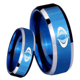 8mm Cobra Beveled Edges Blue 2 Tone Tungsten Carbide Anniversary Ring