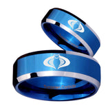 His Hers Cobra Beveled Edges Blue 2 Tone Tungsten Custom Ring for Men Set