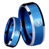 8mm Lost Dharma Beveled Edges Blue 2 Tone Tungsten Carbide Custom Ring for Men