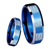 8mm Multiple Celtic Beveled Edges Blue 2 Tone Tungsten Wedding Engagement Ring