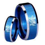 His and Hers Dragon Beveled Edges Blue 2 Tone Tungsten Mens Bands Ring Set