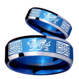 His Hers Multiple Dragon Celtic Beveled Blue 2 Tone Tungsten Men's Ring Set