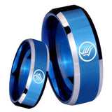 8MM Shiny Blue Mass Effect Bevel Edges 2 Tone Tungsten Laser Engraved Ring