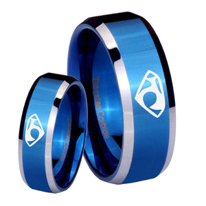 His Hers House of Van Beveled Edges Blue 2 Tone Tungsten Mens Promise Ring Set