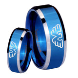 His Hers Waylon Jennings Beveled Blue 2 Tone Tungsten Mens Engagement Ring Set