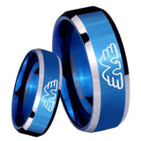 8mm Waylon Jennings Beveled Edges Blue 2 Tone Tungsten Carbide Men's Bands Ring