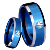 8mm Love Power Rangers Beveled Blue 2 Tone Tungsten Wedding Engraving Ring