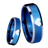 8MM Shiny Blue Zelda Heart Bevel Edges 2 Tone Tungsten Laser Engraved Ring