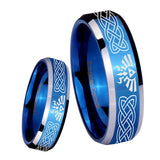 8mm Celtic Zelda Beveled Edges Blue 2 Tone Tungsten Carbide Wedding Band Ring