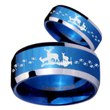 His Hers Deer Hunting Beveled Blue 2 Tone Tungsten Men's Wedding Band Set