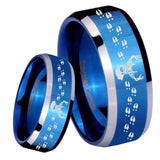 8mm Deer Antler Beveled Edges Blue 2 Tone Tungsten Mens Ring Engraved