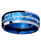 10mm Heart Beat forever Heart always Beveled Blue 2 Tone Tungsten Mens Ring