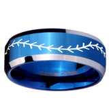 10mm Baseball Stitch Beveled Edges Blue 2 Tone Tungsten Men's Engagement Ring