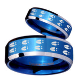 His Hers Deer Tracks Beveled Edges Blue 2 Tone Tungsten Men's Wedding Band Set