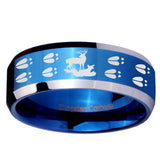 10mm Deer Hunting Tracks Beveled Edges Blue 2 Tone Tungsten Mens Ring Engraved