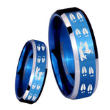 8mm Deer Hunting Tracks Beveled Edges Blue 2 Tone Tungsten Men's Bands Ring