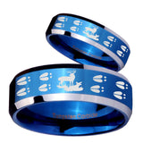 His Hers Deer Hunting Tracks Beveled Blue 2 Tone Tungsten Men's Wedding Ring Set