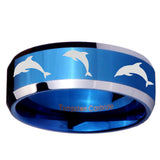 10mm Dolphins Beveled Edges Blue 2 Tone Tungsten Carbide Mens Ring Personalized