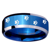 10mm Paw Print Beveled Edges Blue 2 Tone Tungsten Carbide Mens Wedding Band