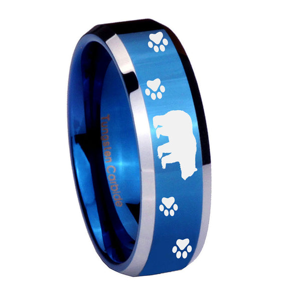 10mm Bear and Paw Beveled Edges Blue 2 Tone Tungsten Carbide Men's Wedding Band