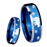 8mm Bear and Paw Beveled Edges Blue 2 Tone Tungsten Mens Engagement Ring