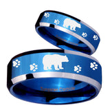 His Hers Bear and Paw Beveled Edges Blue 2 Tone Tungsten Rings for Men Set