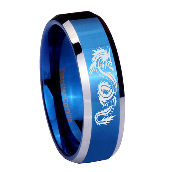 10mm Dragon Beveled Edges Blue 2 Tone Tungsten Carbide Custom Ring for Men