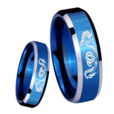 8mm Dragon Beveled Edges Blue 2 Tone Tungsten Carbide Men's Ring