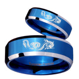His Hers Dragon Beveled Edges Blue 2 Tone Tungsten Wedding Engraving Ring Set
