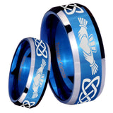 8mm Irish Claddagh Beveled Edges Blue 2 Tone Tungsten Carbide Men's Wedding Ring