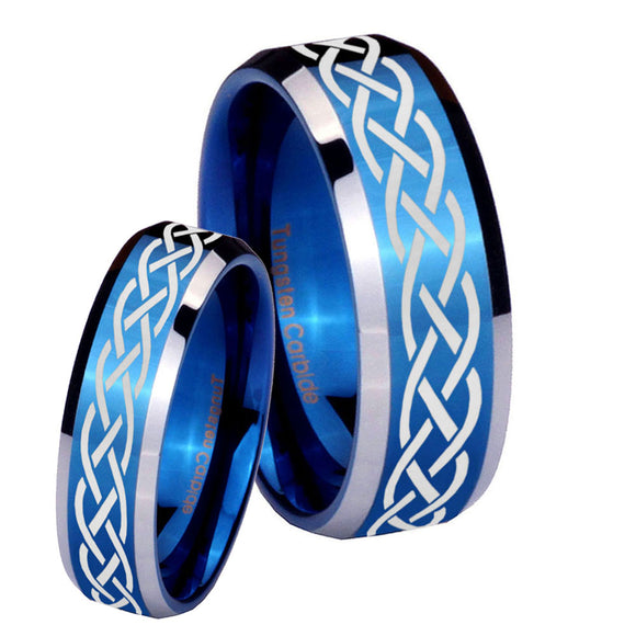 His Hers Celtic Knot Beveled Blue 2 Tone Tungsten Men's Wedding Band Set