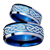 His Hers Celtic Knot Infinity Love Beveled Blue 2 Tone Tungsten Men's Wedding Band Set