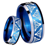 8mm Celtic Knot Beveled Edges Blue 2 Tone Tungsten Mens Ring Engraved