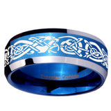 10mm Celtic Knot Dragon Beveled Edges Blue 2 Tone Tungsten Wedding Band Ring
