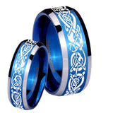 His Hers Celtic Knot Dragon Beveled Blue 2 Tone Tungsten Mens Ring Set