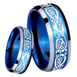 8mm Celtic Knot Dragon Beveled Edges Blue 2 Tone Tungsten Men's Engagement Band