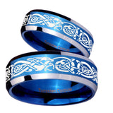 His Hers Celtic Knot Dragon Beveled Blue 2 Tone Tungsten Mens Ring Set
