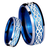 8mm Celtic Knot Beveled Edges Blue 2 Tone Tungsten Men's Engagement Ring